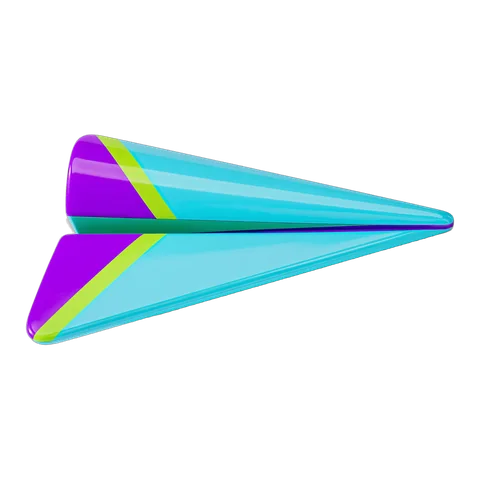 A cyan and violet paper plane