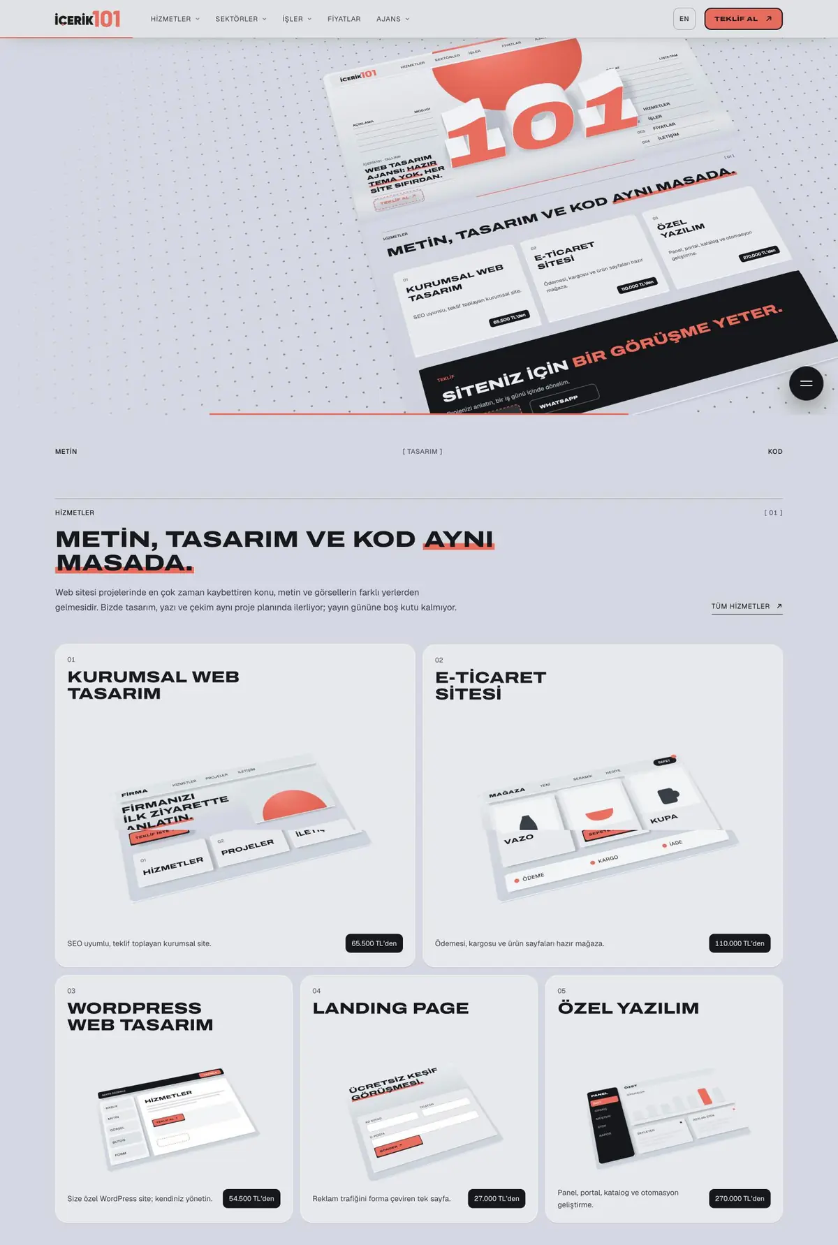 İçerik101 website, web design studio