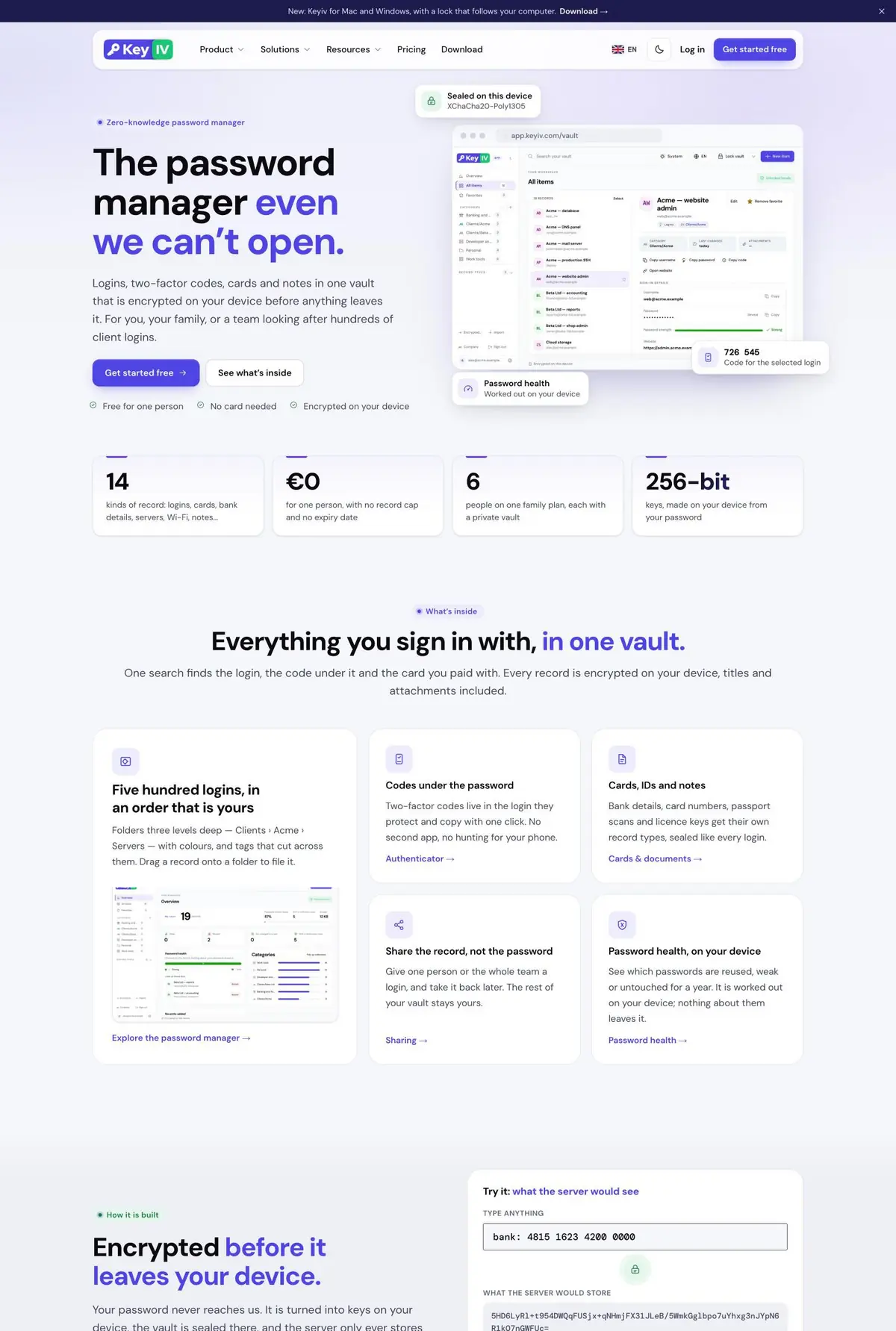 Keyiv website, password manager
