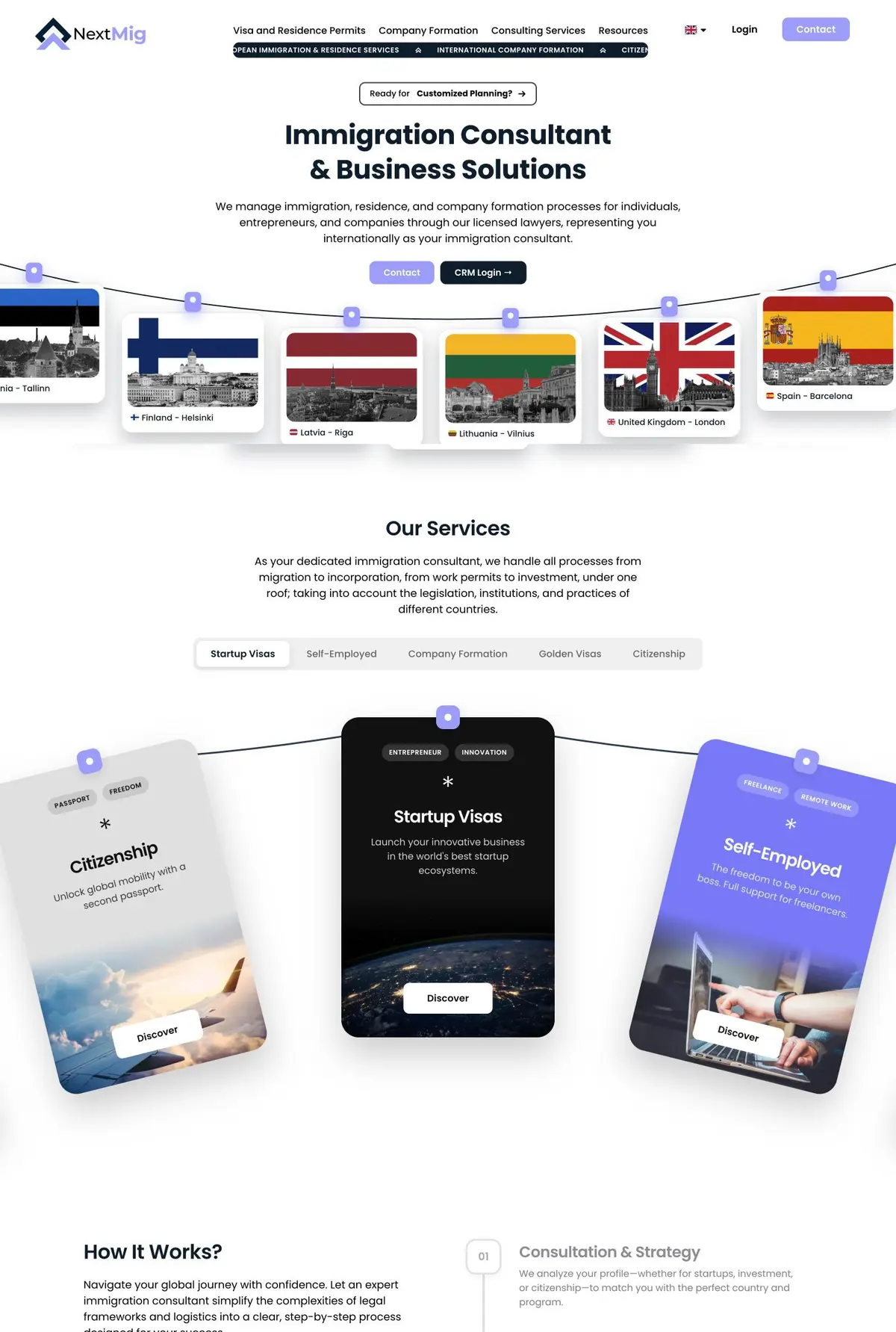 NextMig website, immigration consultancy